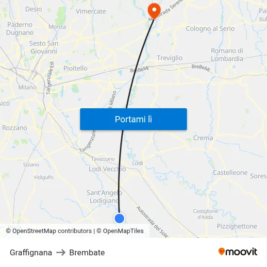 Graffignana to Brembate map