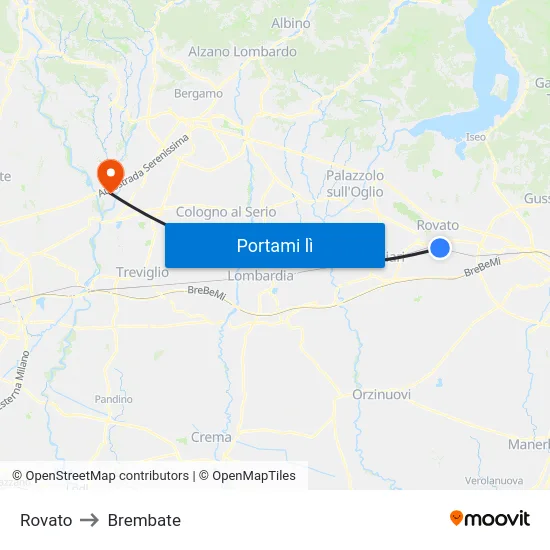 Rovato to Brembate map