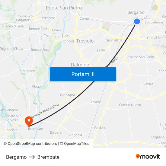 Bergamo to Brembate map