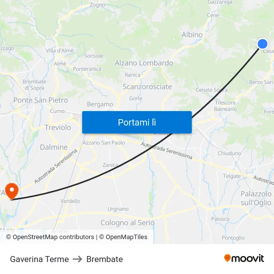 Gaverina Terme to Brembate map