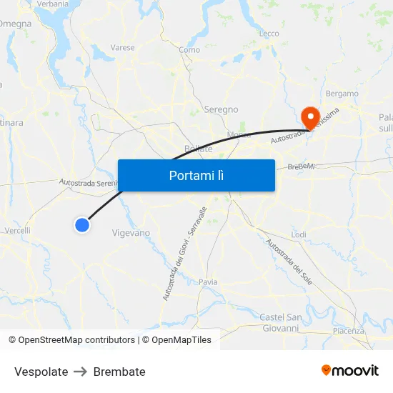 Vespolate to Brembate map