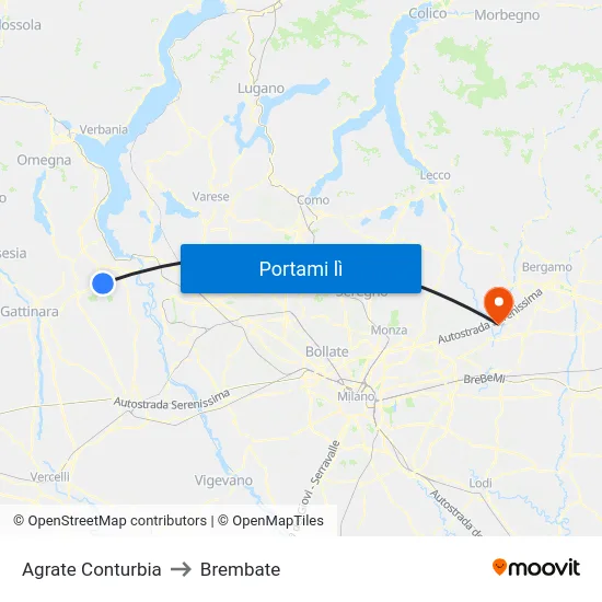 Agrate Conturbia to Brembate map