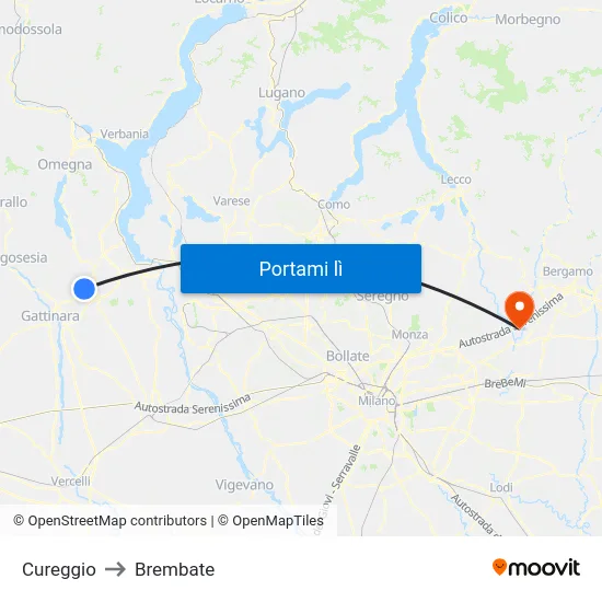 Cureggio to Brembate map