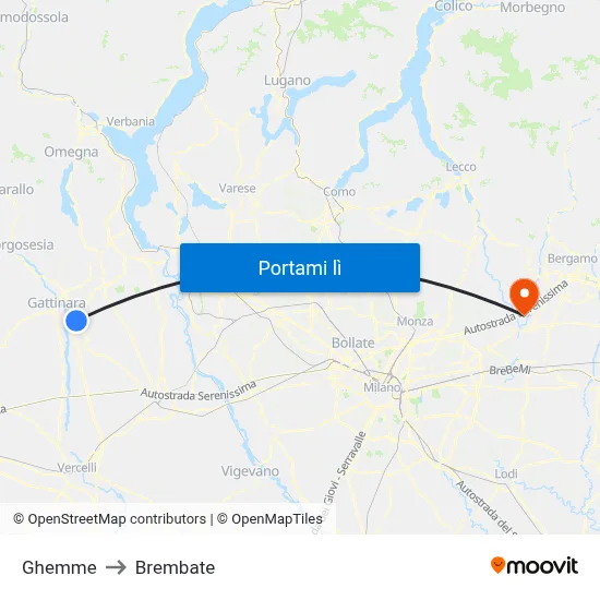 Ghemme to Brembate map