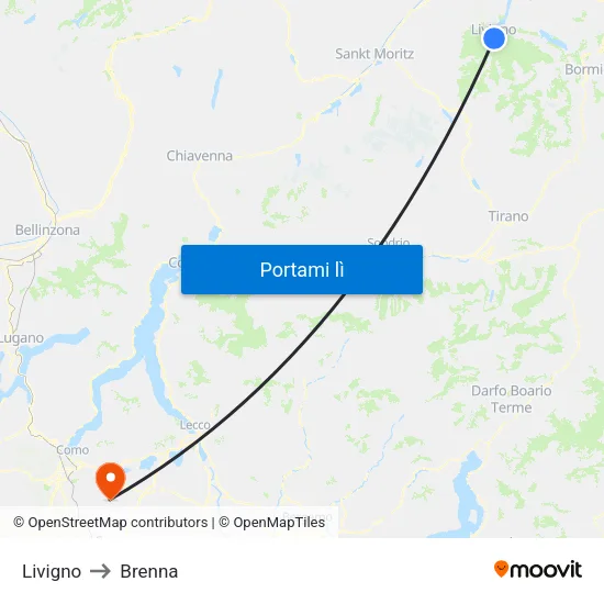 Livigno to Brenna map