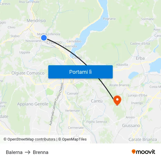 Balerna to Brenna map