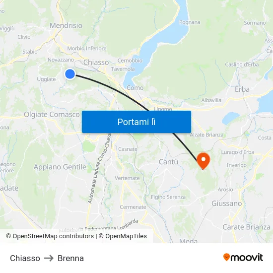 Chiasso to Brenna map