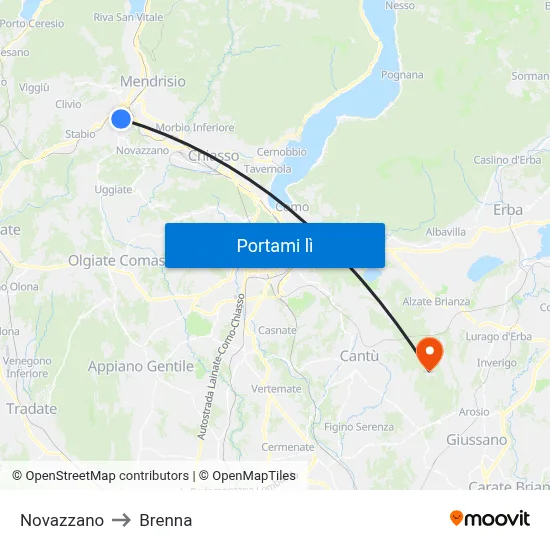 Novazzano to Brenna map