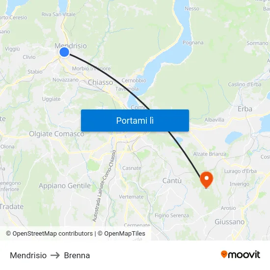 Mendrisio to Brenna map