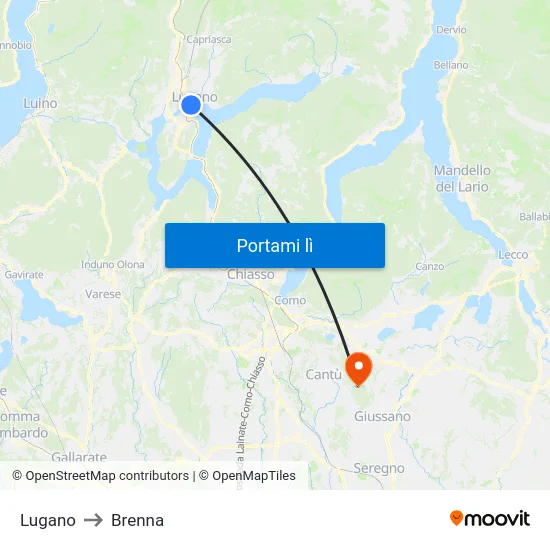 Lugano to Brenna map