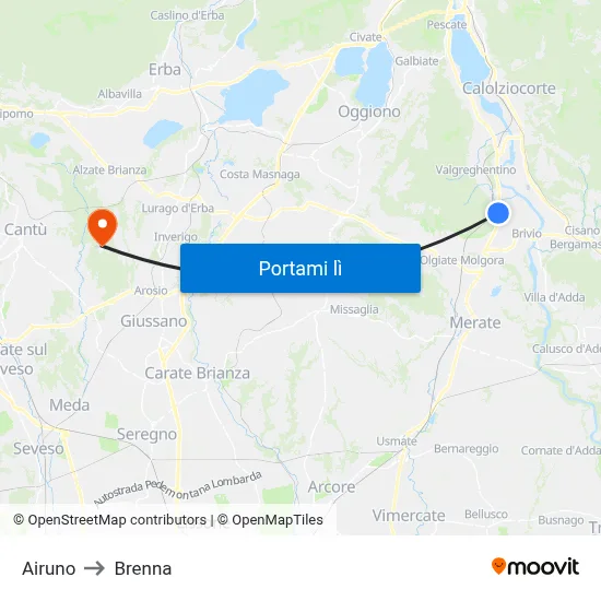 Airuno to Brenna map