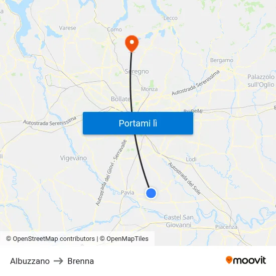 Albuzzano to Brenna map