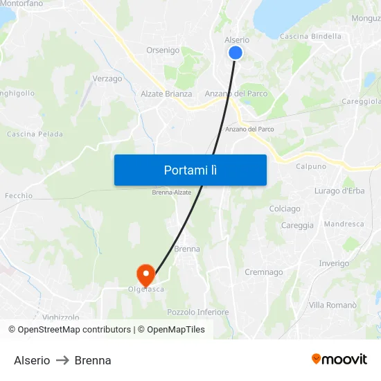 Alserio to Brenna map