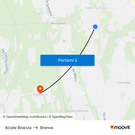 Alzate Brianza to Brenna map