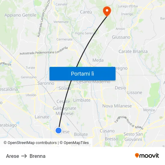 Arese to Brenna map