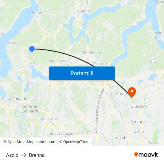 Azzio to Brenna map