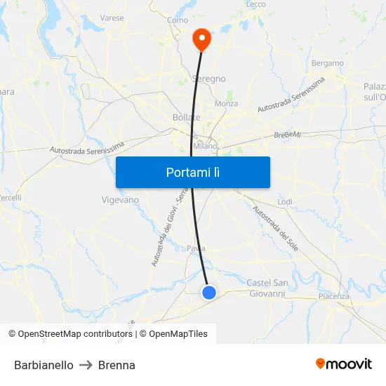 Barbianello to Brenna map