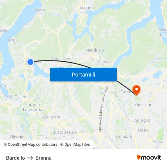 Bardello to Brenna map