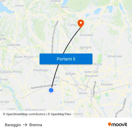 Bareggio to Brenna map