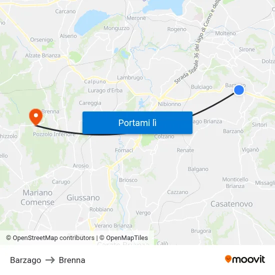 Barzago to Brenna map