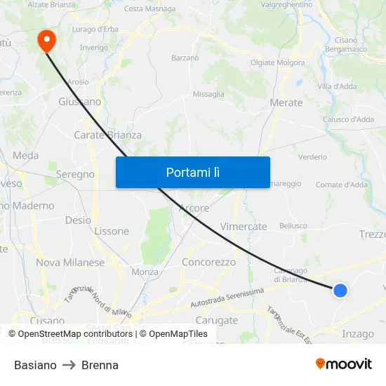 Basiano to Brenna map