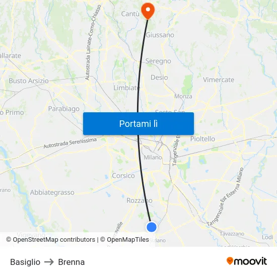 Basiglio to Brenna map