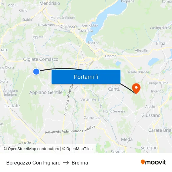 Beregazzo Con Figliaro to Brenna map