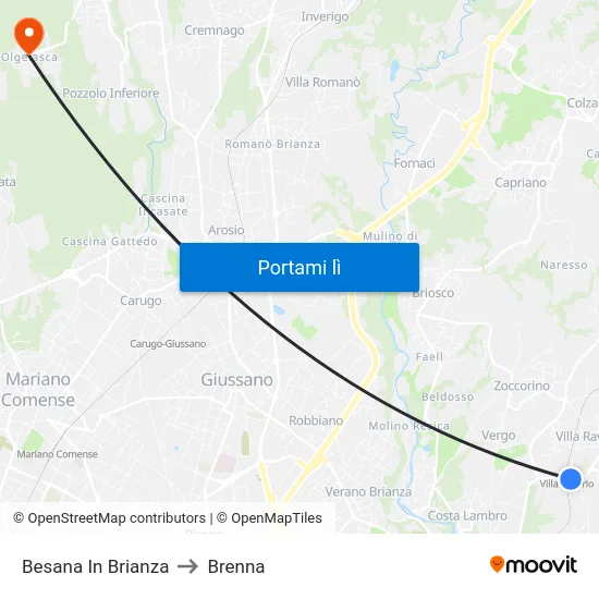Besana In Brianza to Brenna map