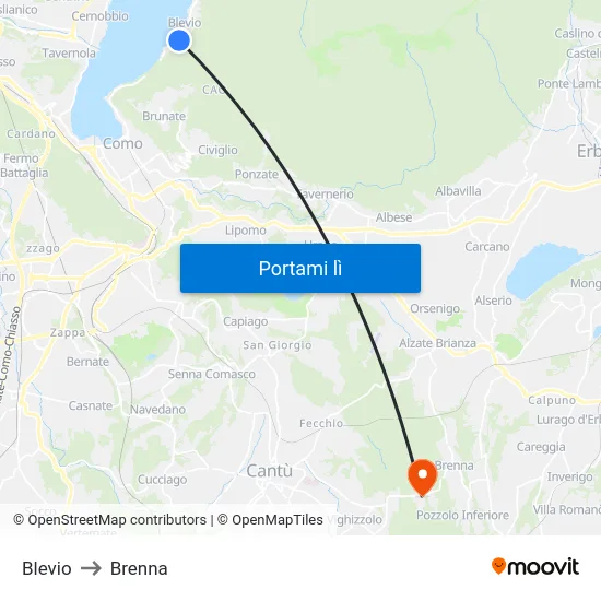 Blevio to Brenna map