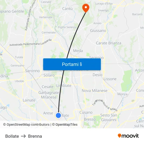 Bollate to Brenna map