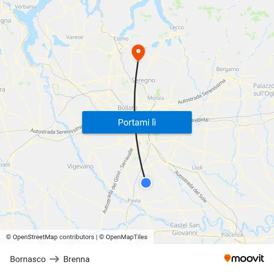 Bornasco to Brenna map