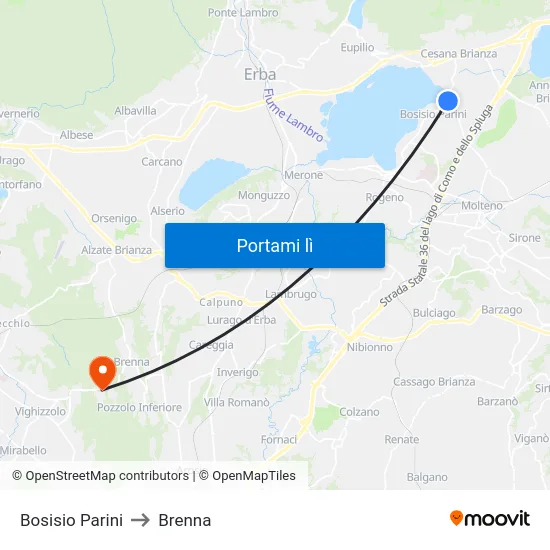 Bosisio Parini to Brenna map