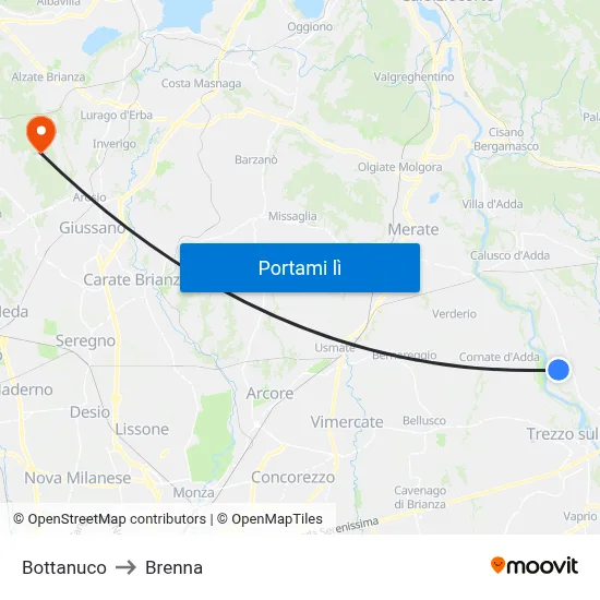 Bottanuco to Brenna map