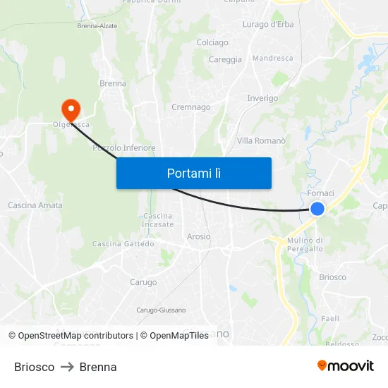 Briosco to Brenna map