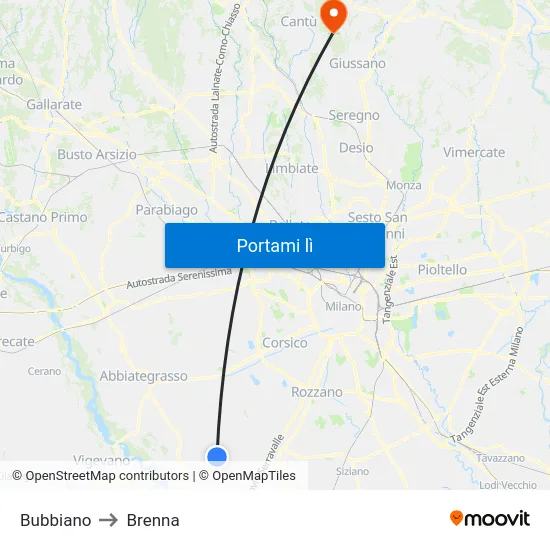 Bubbiano to Brenna map