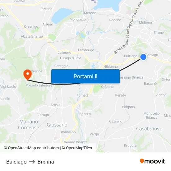 Bulciago to Brenna map
