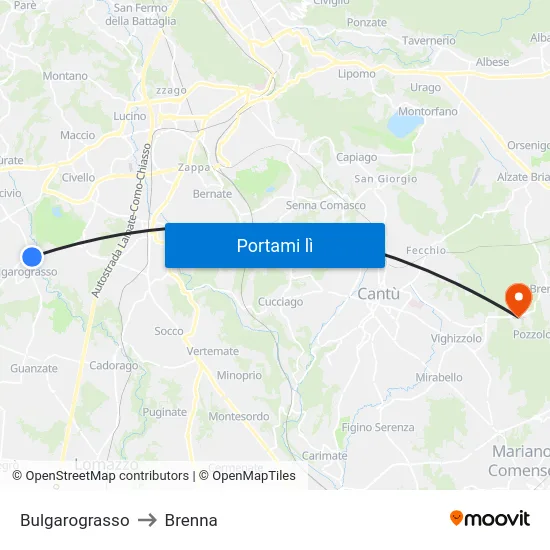 Bulgarograsso to Brenna map