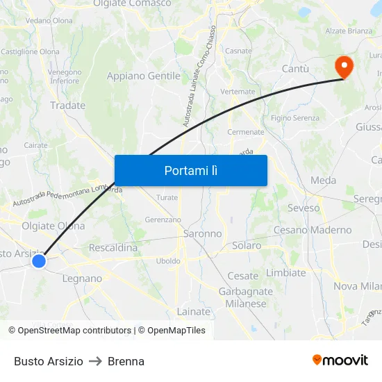 Busto Arsizio to Brenna map