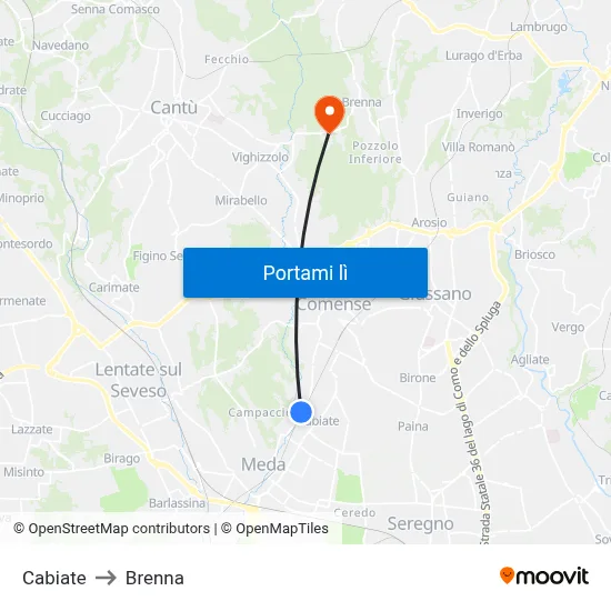 Cabiate to Brenna map