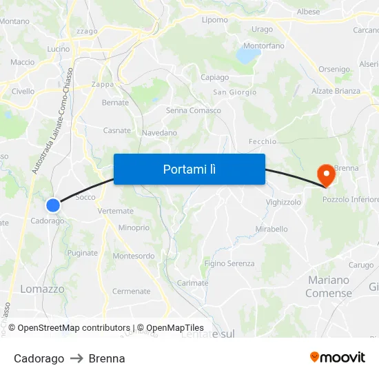 Cadorago to Brenna map