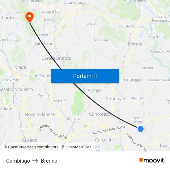 Cambiago to Brenna map