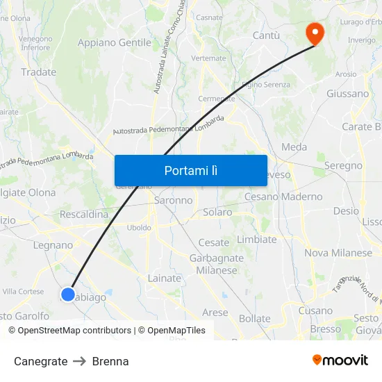 Canegrate to Brenna map