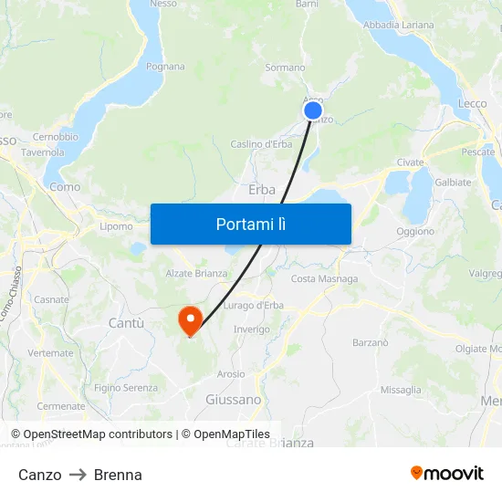 Canzo to Brenna map