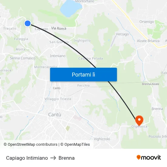 Capiago Intimiano to Brenna map