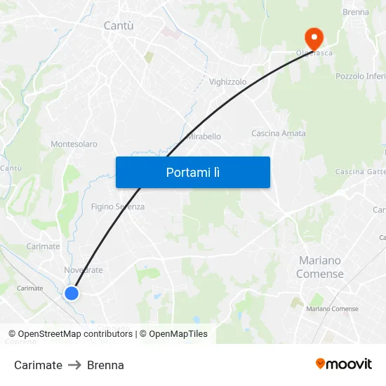 Carimate to Brenna map