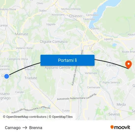 Carnago to Brenna map