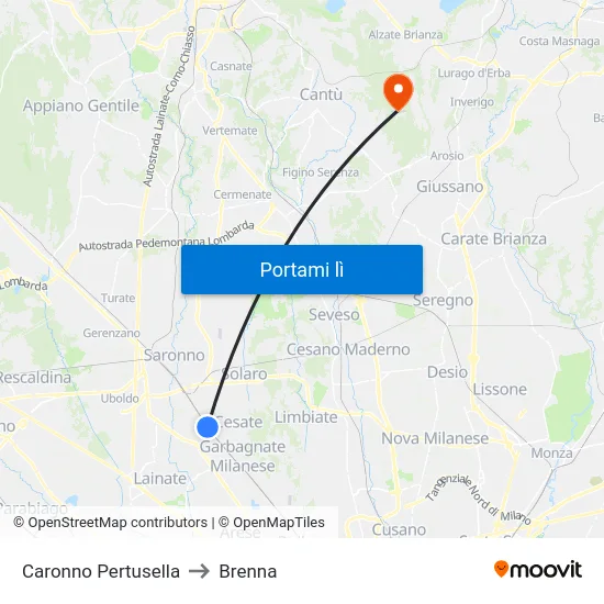 Caronno Pertusella to Brenna map