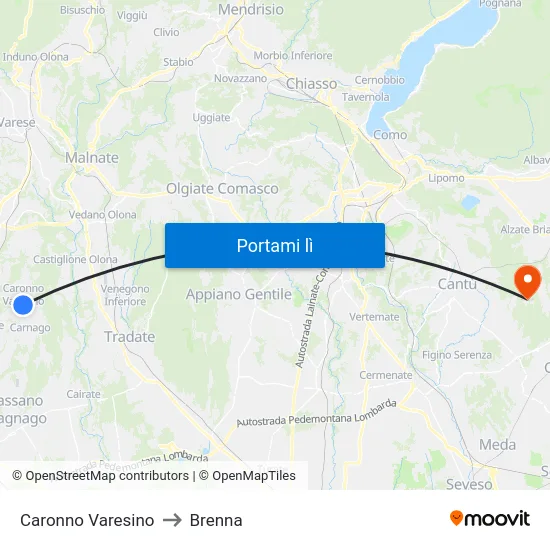 Caronno Varesino to Brenna map
