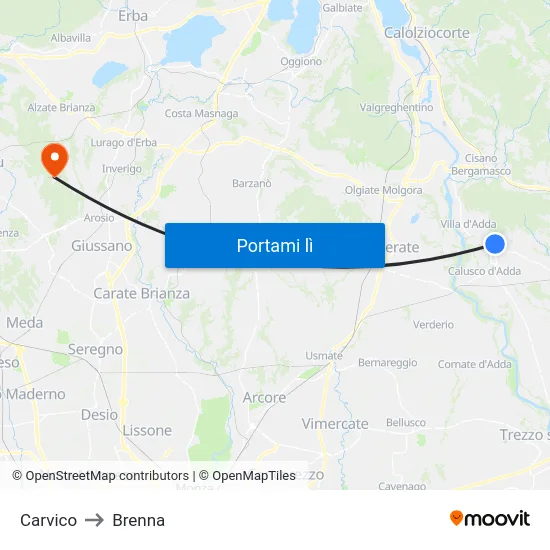 Carvico to Brenna map