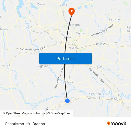 Casatisma to Brenna map